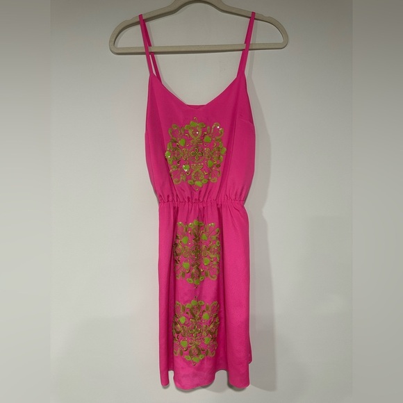 Lilly Pulitzer Jenafer Mini Dress Neon Pink Green Embroidered XS